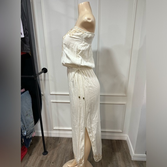 SAND & SPIRIT STRAPLESS COVERUP Ivory Embroidered Crochet Lace Boho Summer Dress - Picture 10 of 10